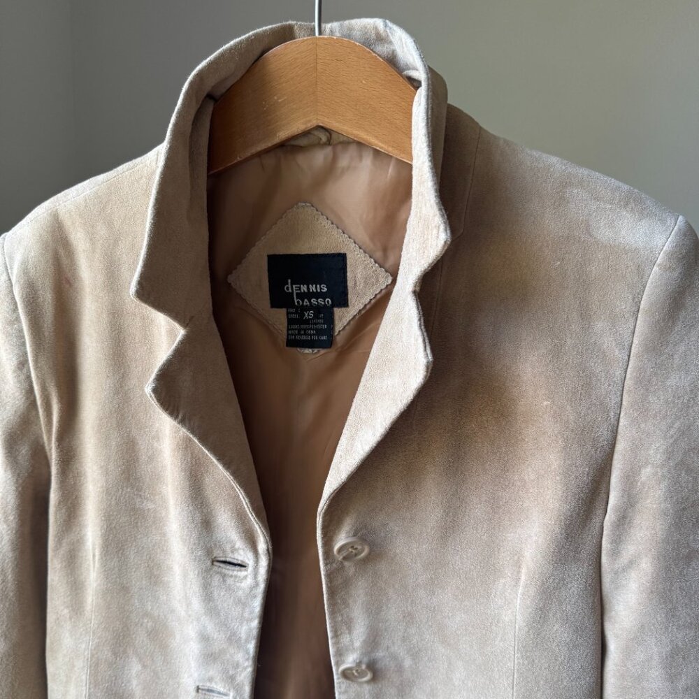 Dennis Basso Vintage Tan Suede Coat Ethically Made in USA Y2K Tailored Fit XS - Picture 3 of 16